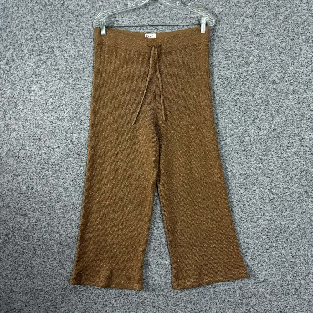 ALC Women's Size Large Gold High Rise Wide Leg Cropped Drawstring Pants